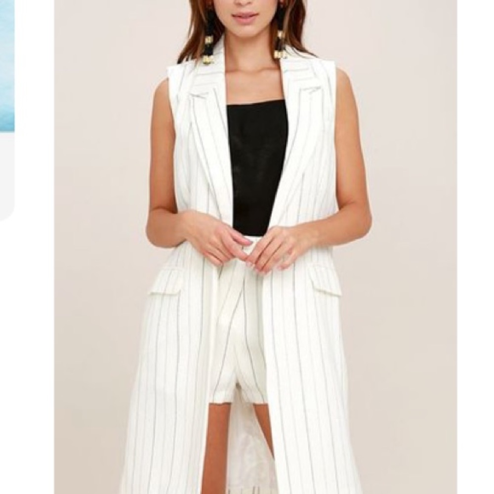 Kenzar white striped long vest Small Like New!
